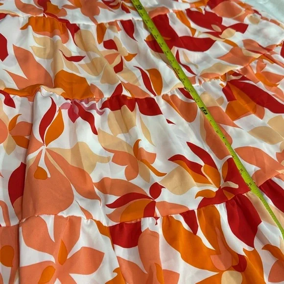 (H1) Ruffle Tiered› Orange floral maxi dress with V-neckline, size XL - Picture 14 of 15